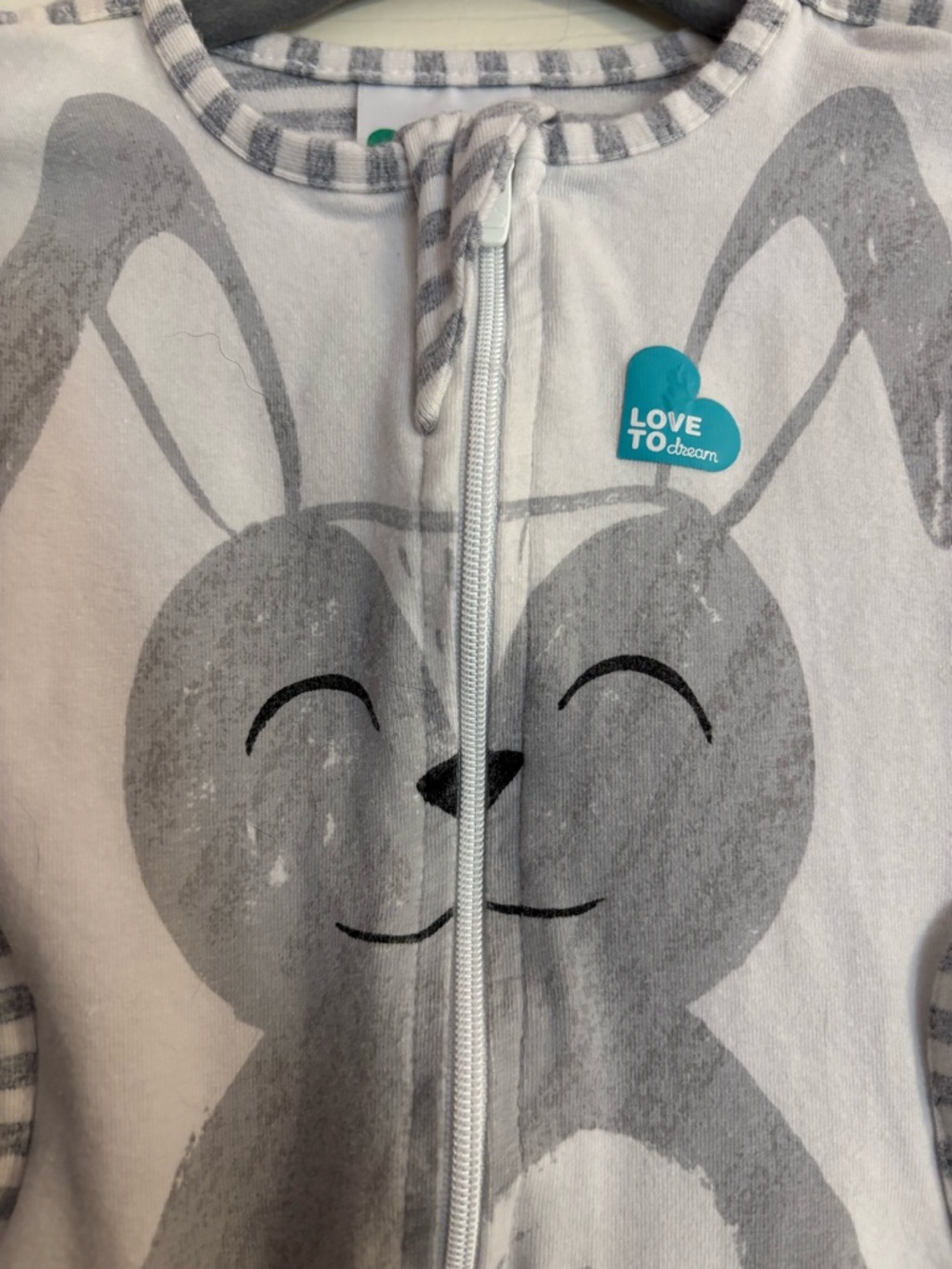 Love to dream Gray Bunny Zip Swaddle with Striped Trim - Picture 2 of 3